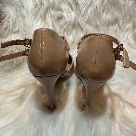 Tan Pointed-Toe T-Strap Heels - Picture 3 of 11